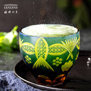 中國國家博物館手工玻璃杯雕花杯子復古酒杯家用冷水杯禮盒國潮生日禮物 手工玻璃杯-綠色
