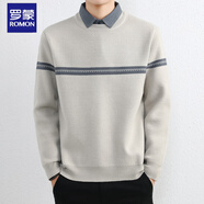 羅蒙（ROMON）輕奢秋冬季毛衣男士加絨加厚襯衫領(lǐng)針織衫內搭保暖假兩件針織線(xiàn)衫 8803淺灰色 2XL :建議體重150-165斤