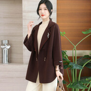 迪茸喜婆婆婚宴媽媽秋裝外套新款針織衫中老年女秋冬裝大碼毛呢子大衣 咖啡色 2XL 推薦110-125斤（高端大氣）