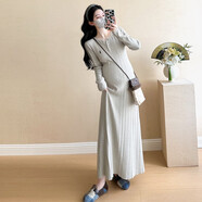 婧麒（JOYNCLEON）孕婦裝秋冬新款長(cháng)袖針織連衣裙女遮肚子顯瘦中長(cháng)款孕婦裙 燕麥 M