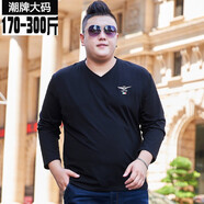 加肥加大男裝2020新品大碼長(zhǎng)袖t恤男胖子特大號(hào)體恤全棉純色肥佬衣服超大碼長(zhǎng)袖打底衫 069黑色 7XL(270-290斤)