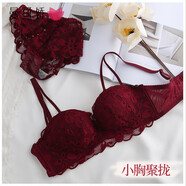 曼可嬌內(nèi)衣女小胸罩聚攏調(diào)整型bra少女日系收副乳上托無鋼圈文胸套裝 酒紅套裝 M 34/75(AB通杯厚約2.5CM)
