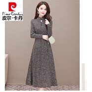 皮爾卡丹（pierre cardin）秋冬長(zhǎng)袖連衣裙女2023新款冬季氣質(zhì)年輕款加絨加厚打底長(zhǎng)裙子 黑色半高領(lǐng)不加絨 XL 建議120-130斤
