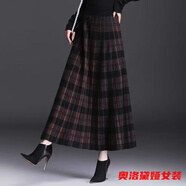 奧洛黛婭新款半身裙女中長(zhǎng)款秋冬高腰復(fù)古a字裙子長(zhǎng)裙半身裙款裙子 咖色格子 加厚 XL 建議120-135斤