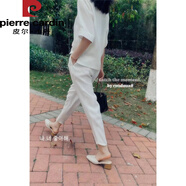 皮爾卡丹2025重磅銅氨絲女褲夏季小腳褲九分休閑褲大I碼時尚雪紡哈倫褲 高端白九分 S 80-95