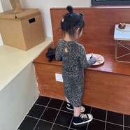 女童時(shí)髦修身豹紋連衣裙25春秋款女寶韓版甜酷炸街長(cháng)袖裙子外穿潮 豹紋連衣裙（不含馬甲） 80