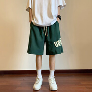 魄克美式工裝短褲男夏季潮流刺繡大碼五分褲青年運(yùn)動(dòng)中褲寬松休閑褲子 DK06綠色 5XL 200-220斤