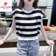 皮爾卡丹（pierre cardin）無袖上衣夏季女2024新款不規(guī)則條紋冰絲t恤短款背心女外穿夏 黑白條 S