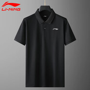 李寧短袖polo衫男夏季速干透氣t恤衫跑步運(yùn)動(dòng)休閑冰絲翻領(lǐng)半袖衣服黑