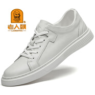 老人頭男鞋2024新款春秋真皮板鞋男士皮鞋真牛皮運動(dòng)休閑軟底透氣鞋子 米白 標準皮鞋碼 42