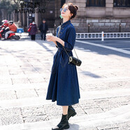 佰藍嬌2023春秋季女裝新款時尚氣質(zhì)小個子法式復(fù)古長袖牛仔連衣裙長裙子 圖片色 2XL