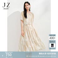 玖姿·安娜蔻度假風(fēng)暈染印花不規則剪裁設計感連衣裙女2025夏季新款 花淺黃 2XL