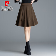 皮爾卡丹（pierre cardin）針織短裙女2025新款秋冬傘裙高腰顯瘦色半裙百搭毛呢黑色a字半身 咖色 S 80-90斤