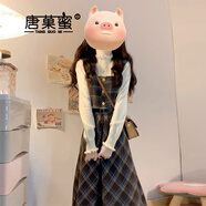 唐菓蜜新款連衣裙女2024秋冬女裝韓系甜美學(xué)院風(fēng)背帶裙復(fù)古減齡套裝裙子 打底衫 L