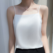 CamalgOri桑蠶絲吊帶背心女大碼真絲內(nèi)搭白色女式美背醋酸上衣緞面內(nèi)穿上衣 白色[D19一字領] L
