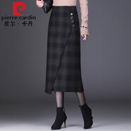 皮爾卡丹（pierre cardin）不規則毛呢半身裙顯瘦包臀裙氣質(zhì)直筒女裙子秋季新款中長(cháng)款一步裙 綠格子 /毛呢 27/M /2尺/建議90-102斤