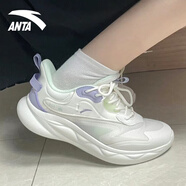 安踏（ANTA）綿綿彈2運動(dòng)鞋女秋季新款跳繩鞋軟底跑步鞋子女中考體測訓練鞋 5546-1白/楊絮紫/綠【綿綿彈2】 35.5