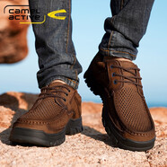 駱駝動感（camel active）皮鞋男夏季鏤空透氣休閑皮涼鞋真皮男士涼鞋軟底防滑中老年爸爸鞋 218161-1暗棕（系帶）鏤空款 41