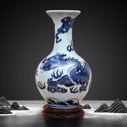景德鎮陶瓷器仿古中式青花瓷龍紋花瓶工藝品客廳擺件家居酒柜玄關(guān)書(shū)房電視柜辦公室博古架茶室裝飾品瓷瓶擺設 仿古青花騰龍裂紋賞瓶（配旋轉底座+證書(shū)）