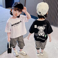 優(yōu)美童女童套裝夏裝女寶寶衣服兒童夏季運(yùn)動幼童中小童夏款T恤褲子兩件 黑色 90碼建議身高80-90（1-2歲）