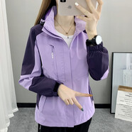 BRELRMON風(fēng)衣外套情侶款單層沖鋒衣防風(fēng)登山服春秋工裝夾克薄款連帽運動服 1858紫色-女 M