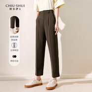 秋水伊人時(shí)尚百搭九分休閑褲秋季新款女氣質(zhì)通勤顯瘦鉛筆褲 棕色 S
