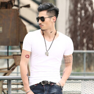 will not刺繡中國軍迷裝男迷彩服作訓練緊身短袖T恤衫體能半袖夏裝 純白V.領(lǐng) S(60-80斤)