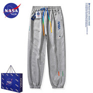 NASA BASE官方潮牌休閑褲男女款秋冬季青少年束腳大碼宇航員加絨長褲子男 JYF-G63宇航員-灰色(春秋款) XL （140-160斤）