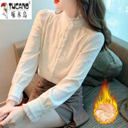 啄木鳥(niǎo)（TUCANO）秋冬洋氣襯衣加厚蕾絲打底衫女裝2025年新款內搭上衣時(shí)尚加絨襯衫 米白色加絨【收藏優(yōu)先發(fā)貨】 2XL