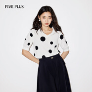 FIVE PLUS針織衫女寬松V領(lǐng)上衣波點(diǎn)短袖套頭衫復(fù)古2024新款女夏裝 米白 S