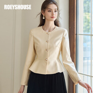 ROEYSHOUSE羅衣高級荷葉邊收腰短外套女春裝新款通勤夾克修身西裝11280 淺黃色 （長袖） M
