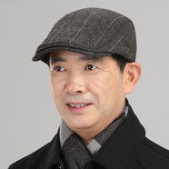 笛頌帽子男春秋男士鴨舌帽英倫風(fēng)經(jīng)典格紋毛呢貝雷帽中老年人戶外休閑前進(jìn)帽子 咖啡色 可調(diào)節(jié)