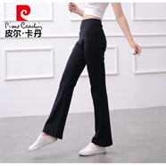 皮爾卡丹春夏款修身顯瘦黑色運動褲女長褲純棉衛(wèi)褲寬松高腰瑜伽褲微喇叭褲 黑色 高腰款 L 適合110-125斤