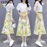 FEISIMI輕奢品牌夏裝2025年新款連衣裙衣服女裝夏季女神范套裝夏天裙子 黃色 XL