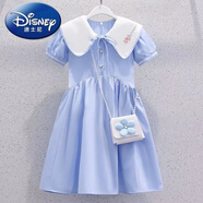 迪士尼（Disney）7歲以上穿的女童學院風連衣裙夏季薄款兒童洋氣裙子新款娃娃 藍色(刺繡娃娃領(lǐng)裙不包) 140