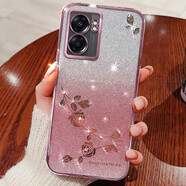羅璐鷗 OPPO A57手機(jī)殼女款硅膠殼A57 5G外殼全包防摔軟殼保護(hù)套高級(jí)水鉆玫瑰花漸變閃粉電鍍 【漸變玫瑰金】+全屏鋼化膜 OPPO A57（5G）