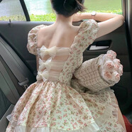 詩(shī)威琪2024新款粉色碎花溫柔風(fēng)吊帶裙開(kāi)衫仙女連衣裙女春夏秋裝裙子 蝴蝶結碎花裙 M