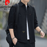皮爾卡丹（pierre cardin）新款純色免燙夏季短袖外套男士寬松版七分袖工裝中袖時(shí)尚百搭外套 07黑色 2XL 140-160斤