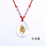 菱夢(mèng) 十二生肖項(xiàng)鏈吊墜帶夜光 民族風(fēng)男女通用鍍金箔兒童女屬相項(xiàng)鏈飾品 生肖豬紅繩項(xiàng)鏈