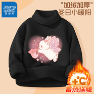 真維斯兒童加絨毛衣冬款女童加厚高領(lǐng)上衣中大童打底上衣女孩保暖針織衫 【加絨高領(lǐng)】黑色/蝴蝶翅膀兔 110
