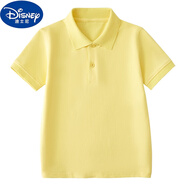 迪士尼（Disney）男童短袖polo衫夏季小學(xué)生校服中大兒童白色翻領(lǐng)T恤女童畢業(yè)班服 黃色T恤短袖 140cm