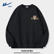 回力（Warrior）圓領(lǐng)衛衣男春秋情侶裝重磅新款春季寬松大碼上衣服ins潮流外套男 【春秋款】黑-HL舞獅框前圖 5XL 5XL