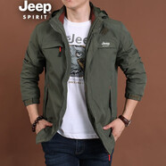 JEEP SPIRIT 吉普夾克男士外套工裝春秋季加絨休閑運(yùn)動(dòng)加厚大碼寬松外套男冬季上衣潮戶外衣服 軍綠-薄款 XXL