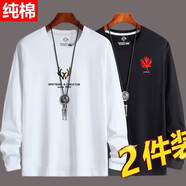 歐郎格長袖男【純棉體恤兩件裝】長袖t恤男青年圓領(lǐng)純棉t恤男裝秋衣 小鹿頭白+小楓葉黑 2XL 建議150-165斤