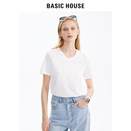 BASIC HOUSE/百家好白色純t恤女2024夏季新款正肩打底百搭洋氣寬松短袖女 白色V領(lǐng) M