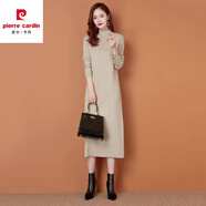 皮爾卡丹（pierre cardin）連衣裙女長袖針織毛衣過膝毛衣裙長款2023年新款冬季配大y內(nèi)搭 時尚卡其 L【115-130】