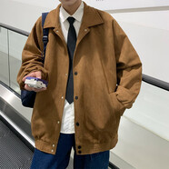 POUM麂皮絨外套男士春秋季寬松休閑工裝夾克衫美式復(fù)古翻領(lǐng)男裝上衣 WYXH-H405咖啡 XL 【建議體重105~120斤】