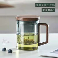奇思貓玻璃泡茶杯男女茶水分離花茶杯子帶把玻璃水杯高硼加厚大容量水杯 (青灰色)禮盒裝 400ml