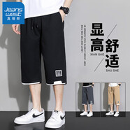 真維斯（JEANSWEST）七分褲男夏季新款潮流寬松休閑褲男士運(yùn)動短褲大碼胖子褲子透氣 A123-2-2219黑色 XL