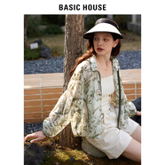 BASIC HOUSE/百家好寬松印花短外套夏季新款透氣上衣女款薄 卡其花 M